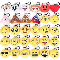 RocDai Emoji Keychains,30 Pack Emoji-Pop Plush Pillow Keychain, 2" Mini Emoji Plush Party Supplies for Christmas / Birthday Party