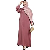 Zofocy Muslim Women‘s Abaya Solid Color Zipper Islamic Dress Kaftan Robe Eid Clothes
