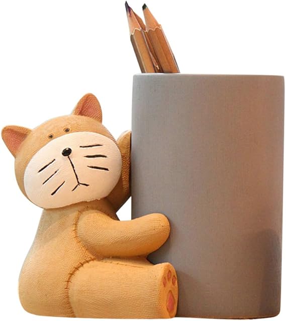 Pencil Holder Desk Organizer Cat Shape Gray Yellow