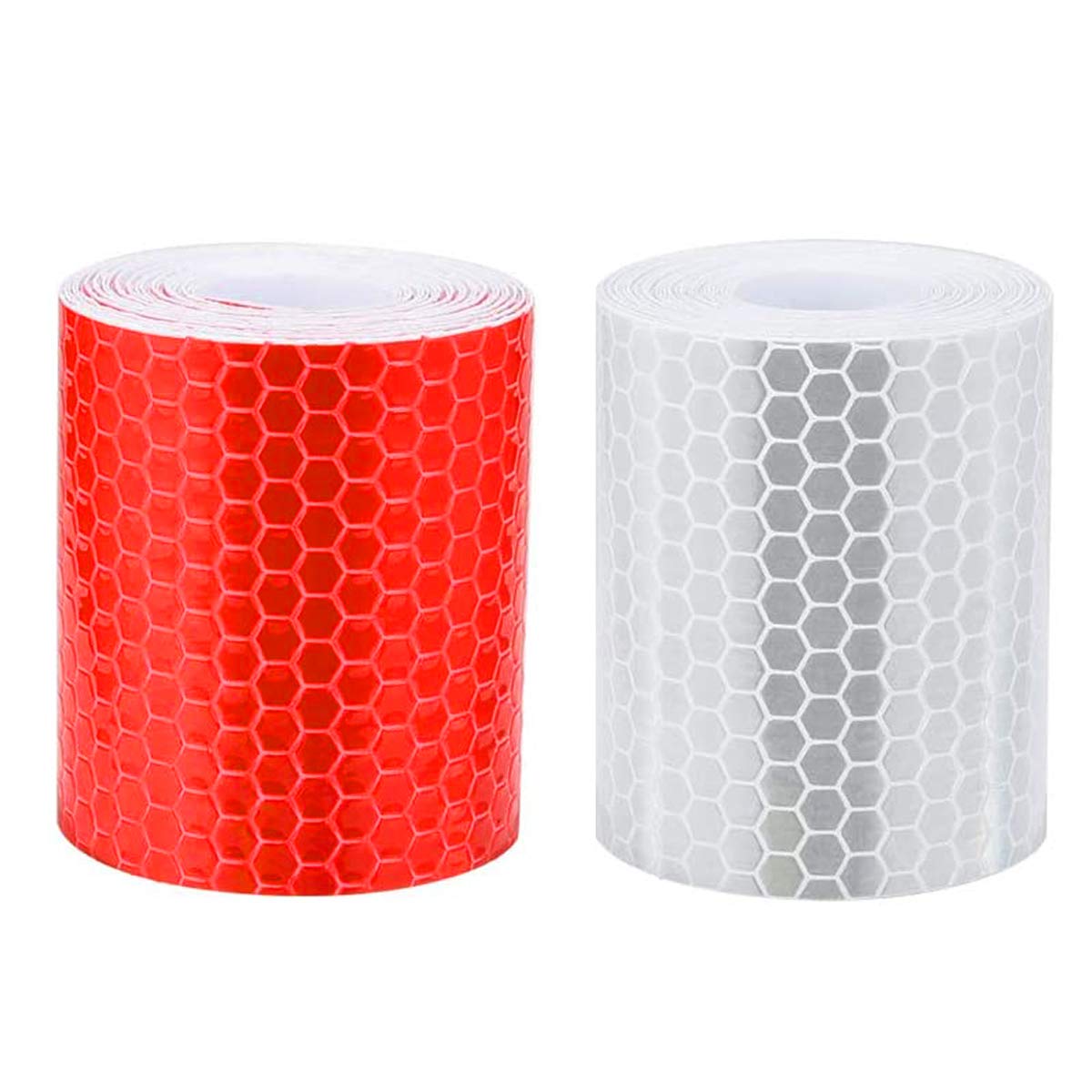 Reflective Tape,YMWALK 2 Rolls 5cm × 3 Meter Waterproof Reflector Tape Self-Adhesive High Visibility Warning Stickers for Trucks Cars Trailers Bikes Helmets Baby Strollers(White and Red)