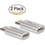 Lightning to Type C Adapter 2-Pack, Roopower Type C(USB C) Male to 8-Pin Lightning Female Charge and Sync Adapter Converter via Lighting Cable for Samsung S8/S8+, MacBook and Othr USB-C Devices-Silver