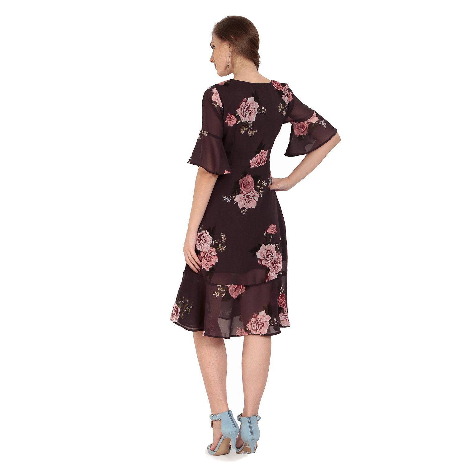 abiti bella women's goergette fit and flare dress (wine)