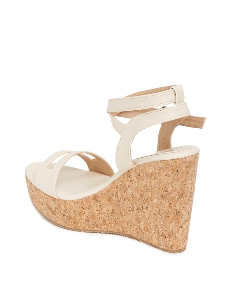 marcloire women/girls stylish cream heels/wedges fashion sandal faux leather