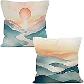 MONALET Boho Sun Mountain Mental Health Throw Pillow Covers 18x18 Set of 2, Therapist Decor Pillow Cases Gifts for Classroom Therapy Counseling Office Playroom, Calm Down Corner Supplies Pillowcases