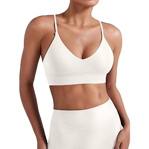 YEOREO LuxFlow V Neck Sports Bras for Women | Adjustable Thin Straps, Low Support, Padded, Workout, Yoga Top, Basic, Wireless