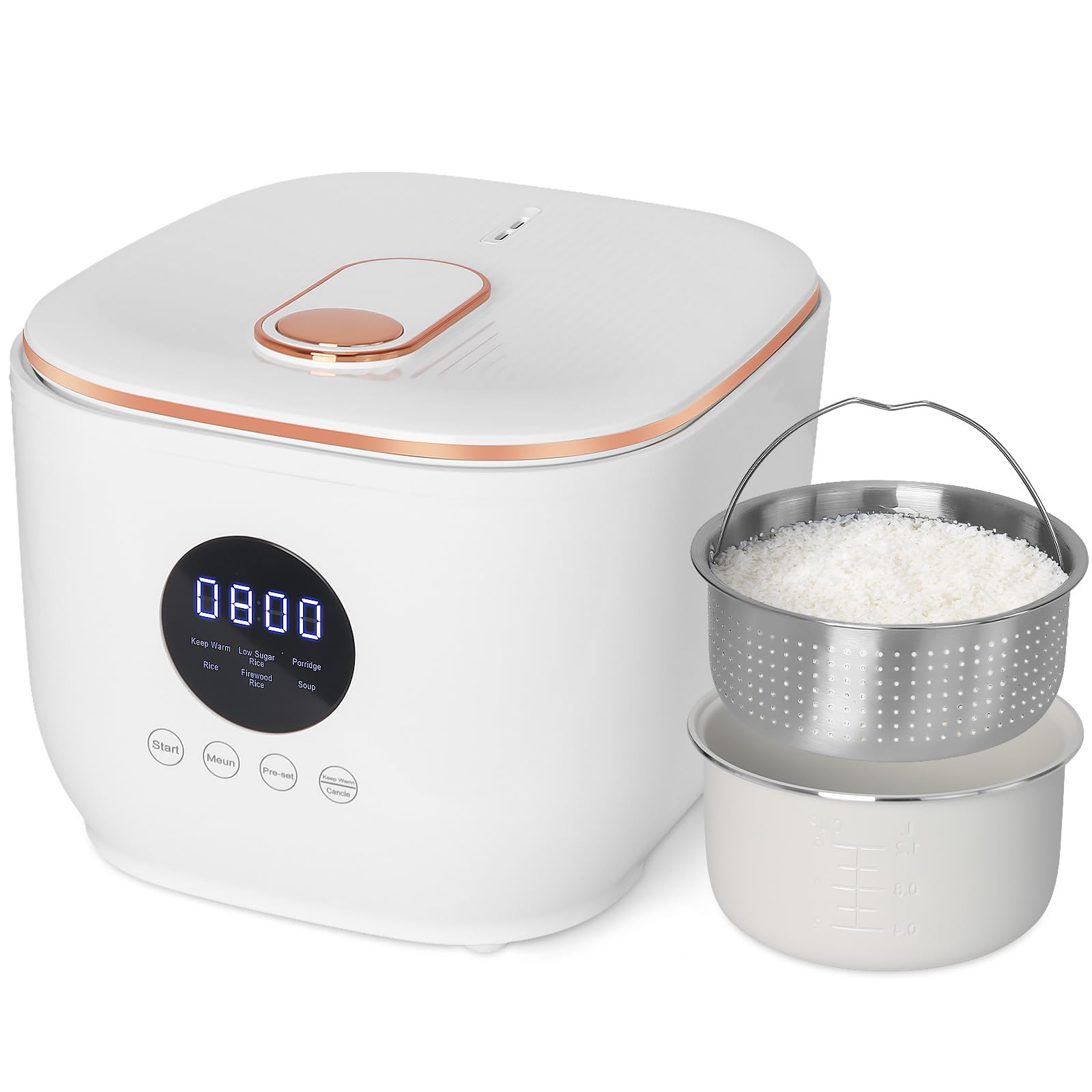 Cook4me Rice Basket Mua Low Sugar Rice Cooker 6 Cup with Rice Steamer Basket, Smart Starch ...