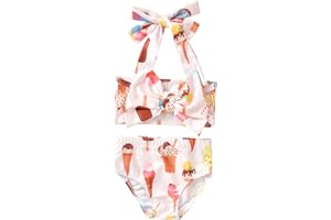 Aalizzwell Baby Girl Bathing Suit, Toddler Girls Two Piece Swimsuit Halter Top Bikini Bottoms Swimming Suit