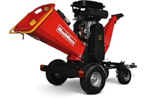 MechMaxx 8'' Inch ZONSEN 1000cc 35hp E-Start Gas Powered Engine 4-Wheels Wood Chipper Shredder Mulcher with Towbar/Tail Light/Emergency Stop Switch, Model B200 Red