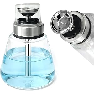 ffresiss 6Oz / 180ml Push Down Dispenser, Glass Acetone Pump Alcohol Dispenser, Nail Polish Remover Liquid Pump Cone Bottle H