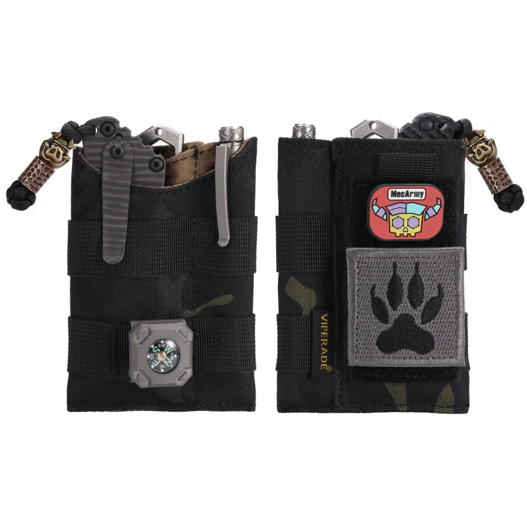 VIPERADE VE9 EDC Pocket Organizer Tool Pouch, Multitool Sheath with Patch Area for DIY, EDC Pocket Pouch with 3 Slip Pockets for Men Outdoor Activity Daily Carry -Black Camo