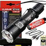 BUNDLE: Klarus Improved XT11S LED Compact Tactical Rechargeable Flashlight, Rechargeable 18650 Battery, USB Charging Cable, Lanyard, Holster, Pocket Clip, and USB Mini Light
