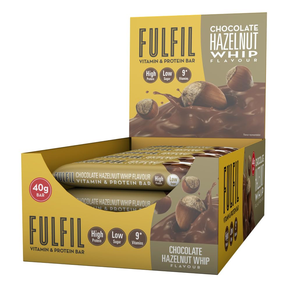 Fulfil Vitamin and Protein Bars (15 x 40g Bars) — Chocolate Hazelnut Whip Flavour — 14g High Protein; 9 Vitamins; Low Sugar