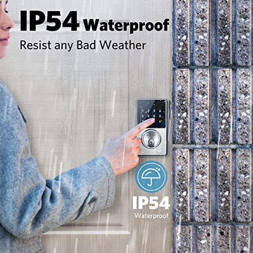 Keyless Entry Door Lock, Bluetooth Smart Lock with Touchscreen Keypads, App Control, Digital Deadbolt lock Easy to Install, 50 User Codes, Security Waterproof Locks for Front Door, Home Use, Apartment