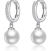SLUYNZ Solid 925 Sterling Silver Pearls Hoop Earrings for Women Teens Wedding Pearls Earrings Hoop Earrings Huggie