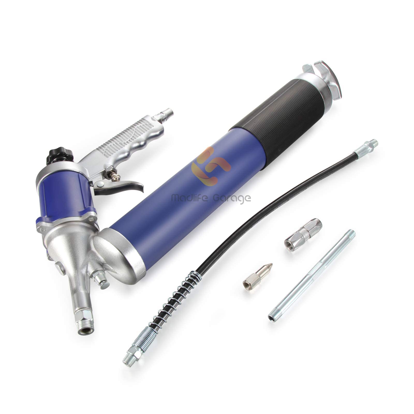 Madlife Garage Heavy Duty 6000 PSI 14oz Air Grease Gun Pump with Rigid and Flexible Extension Lubricating