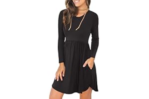 LONGYUAN Womens Long Sleeve Dresses Casual Loose Fit Swing Dress Hide Belly with Pockets