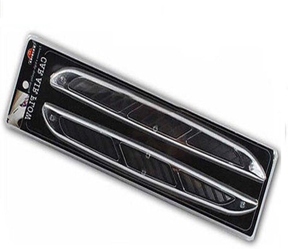 ZYHW Car Side Vent 3D Sticker 14.2" Length Air Flow Fender Silver Tone Black 2 PCS