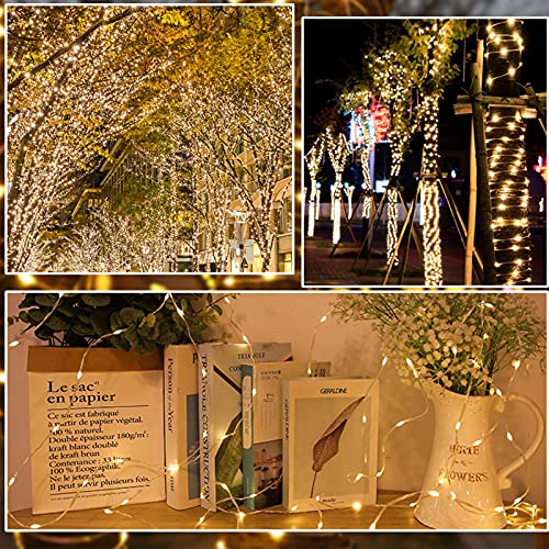 Solar String Lights Outdoor Waterproof, Solar Fairy Lights with 8-Lighting Modes, Cooper Wire PVC Covered, Decoractive Lights for Garden Party Wedding Christmas (2-Pack, 200-LED, 72ft, Warm White)