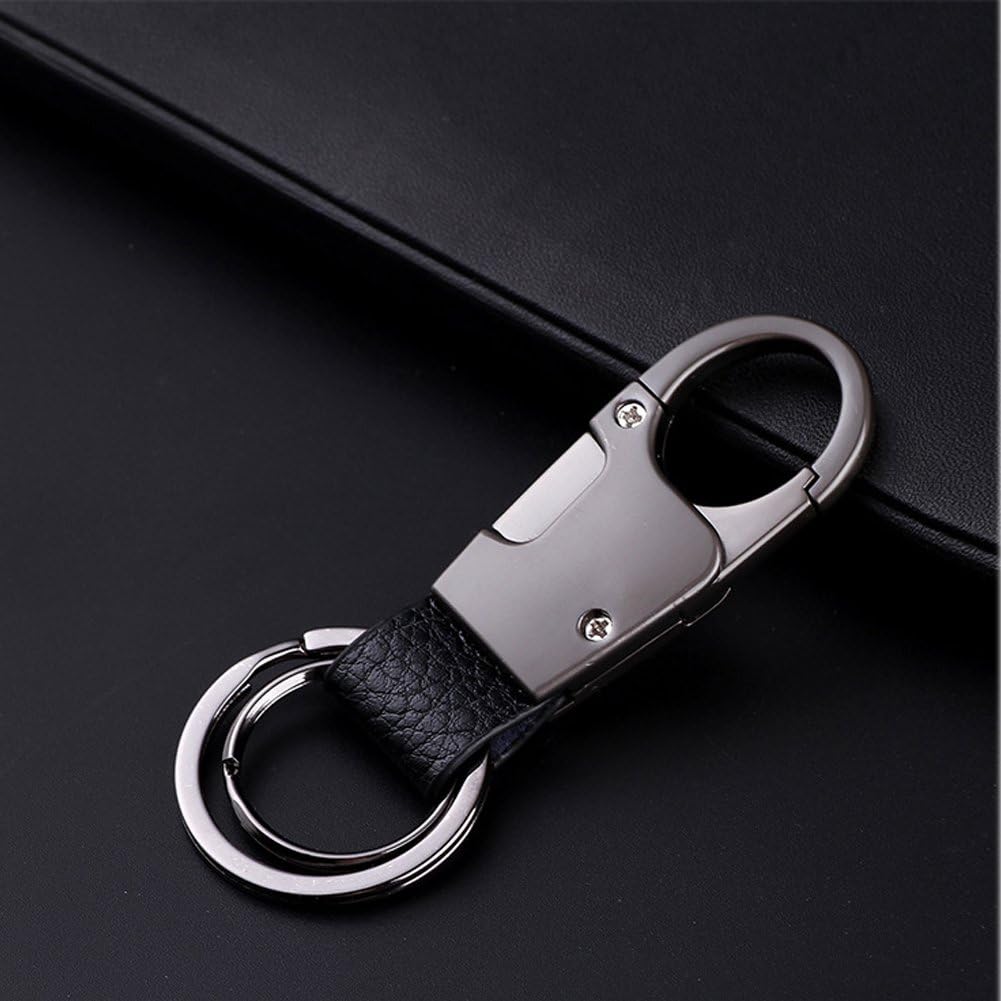 LSENG Business Key Chain for Car Real Leather Metal Key Ring Business Gift for Men with Gift Box