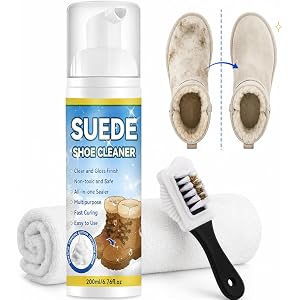 Suede Shoe Cleaner Kit, 6.76 Oz Nubuck & Suede Shoe Cleaning Foam with Brush and Towel, Sneaker Cleaner for Shoes, Leather, N