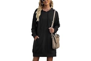 Quenteen Women Hoodies Dress Hooded Sweatshirts Dress Casual Long Sleeve Tunic Dress Oversized Sweatshirts with Pocket