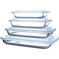 Luvan Set of 4 Glass Baking Dishes with BPA-free Lids and Wide Rim, 1qt/1.7qt/2.3qt/3.2qt,Freezer,Oven,Microwave and…