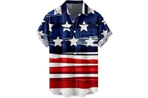 Generic American Flag Shirt for Men Hawaiian American Flag Button Down Shirts Patriotic Plus Size Short Sleeve Tshirt