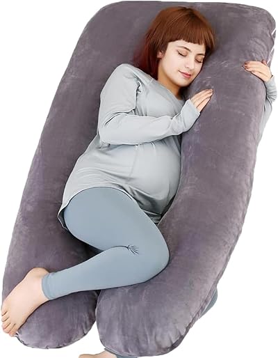 TaiBest U Shaped Full Body Pregnancy Pillow 55 Inch Cotton Cover Dark Grey