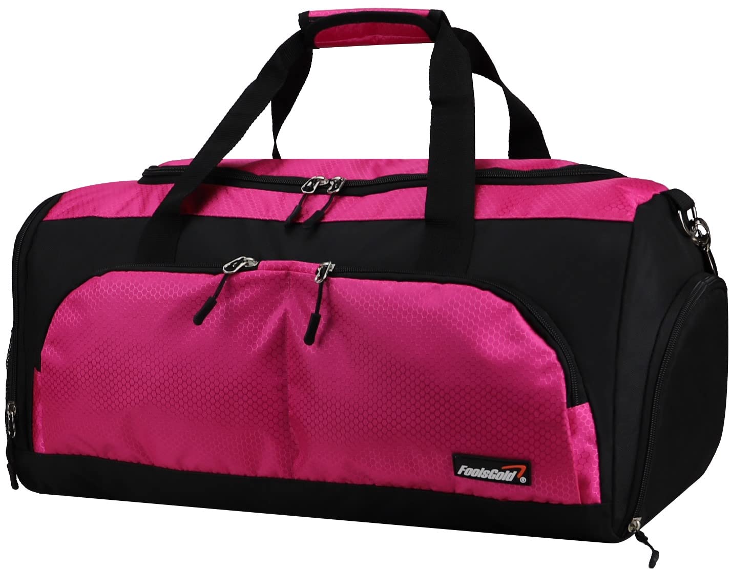 foolsGold Gym Duffle Bag with Shoe Compartment – Large Sports Holdall with Multiple Pockets, Fully Lined Interior, Durable 600D Polyester, Padded Strap & Base Pads – Pink
