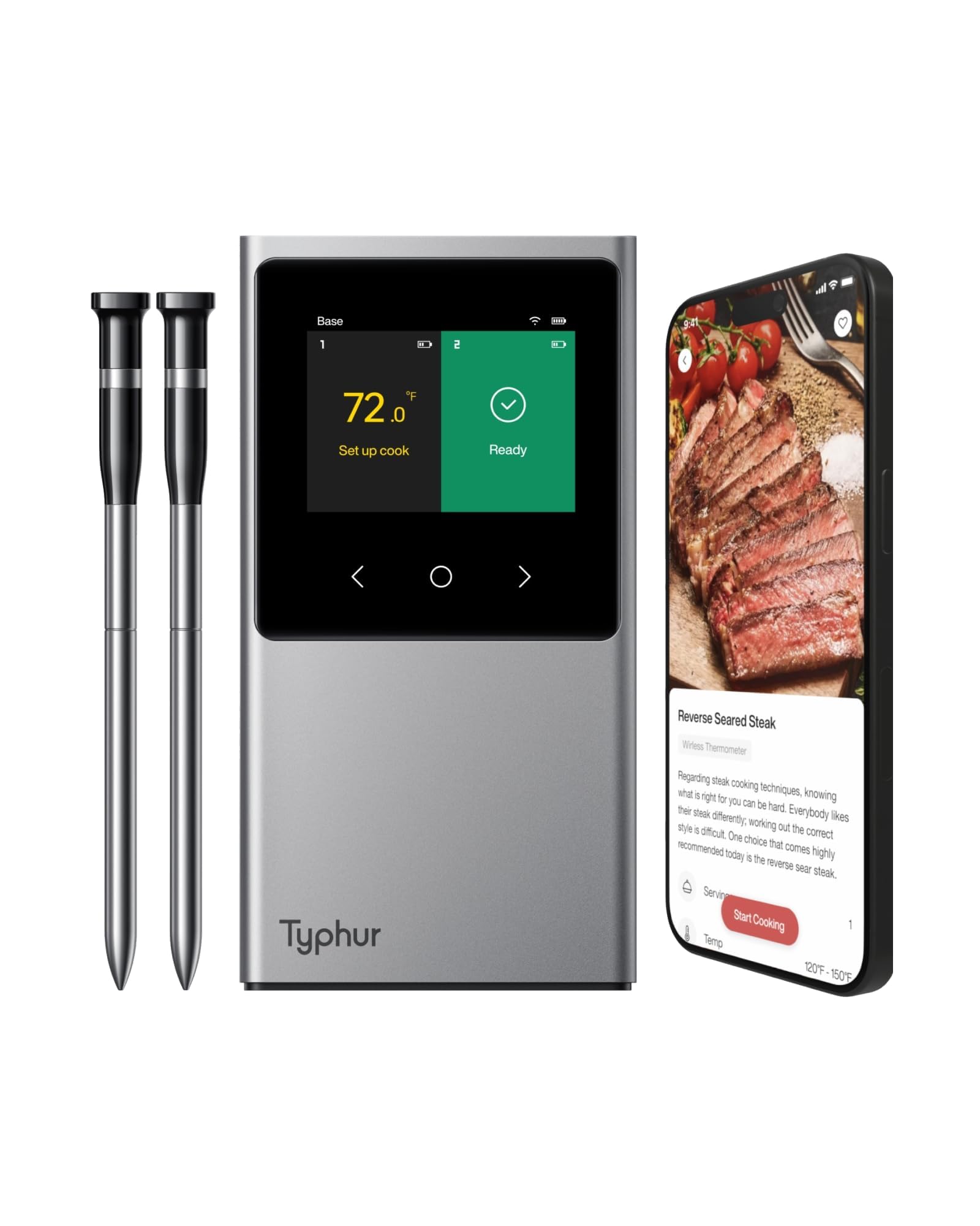 Typhur Sync WiFi Wireless Meat Thermometer Digital, 2 Probes, Smart Base, LCD Display, Unlimited Range, Bluetooth 5.4, Improved Stability, NIST-Certified Accuracy, BBQ, Grill, Smoker, Oven, Kitchen Image