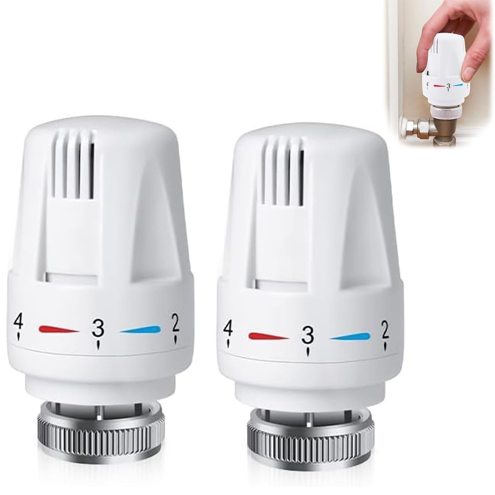 2 PCS Thermostatic Radiator Valve Head, Universal TRV Valves Head Thermostat M30 X 1.5, Radiator Thermostat Head Replacement Head Heating System Temperature Control for Home Office Bedroom Etc(White)