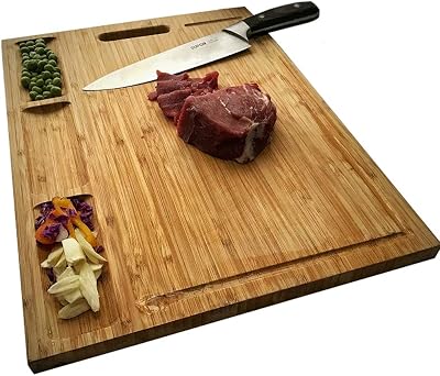 NIUXX Organic Bamboo Cutting Board 43x32x2 cm with 3 Compartments