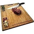 NIUXX Bamboo Cutting Board for Kitchen, Reversible Chopping Board with 3 Built-in Compartments and Juice Grooves, Large Chopp