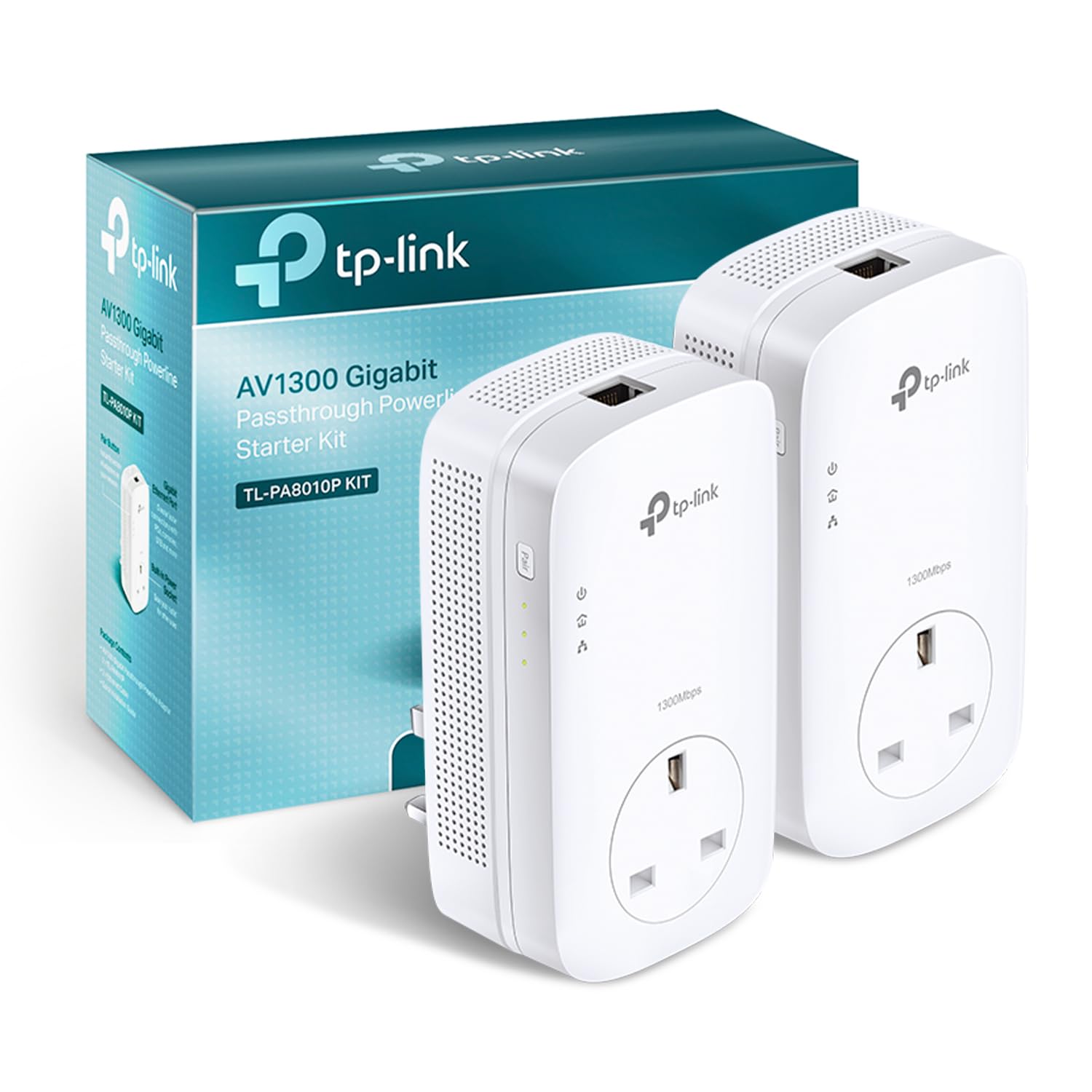 TP-Link TL-PA8010PKIT 1-Port Gigabit Passthrough Powerline Adapter Starter Kit, Powerline Network Adapters Speed up to 1300 Mbps, HD Video Streaming and Online Gaming, No Configuration Required