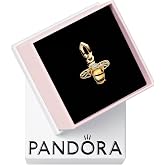 PANDORA Sparkling Bee Dangle Charm | 14k Gold Plating &amp; Enamel with Cubic Zirconia, Jewelry for Women with Gift Box, Compatible with PANDORA Me &amp; Moments