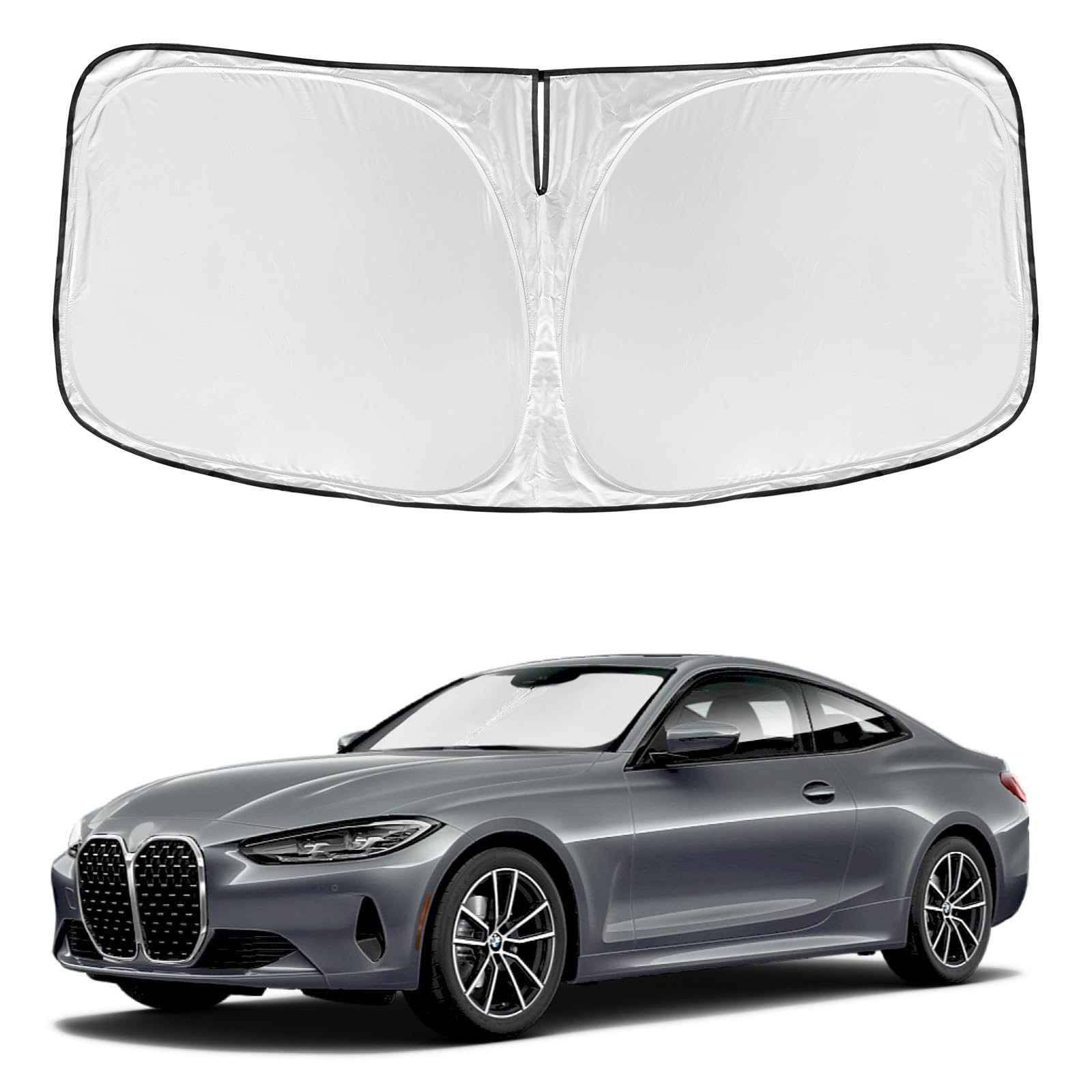 Photo 1 of for BMW 4 Series 2021-2025 430i 440i i4 m4 330i Windshield Sun Shade - 4 Layers for Front Windows Shade Cover Custom Fit 4 Series Sun Visor 240T Retractable Shade Blocks UV Rays Car Accessories