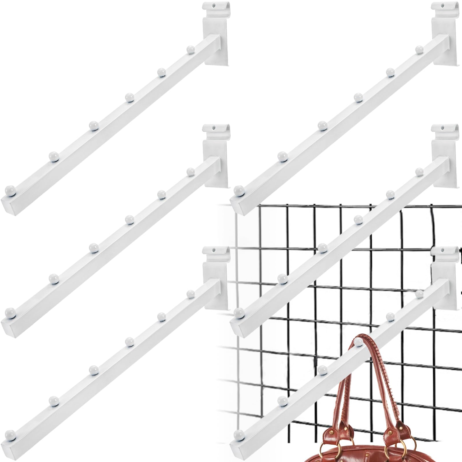 Photo 1 of WRINGKIT 6 Pack Gridwall Waterfall with 6 Balls, 15.8 Inch Waterfall Faceout Hooks, White Gridwall Clothes Hanger, Heavy Duty Wire Wall Grid Panel Hook for Garment Retail, Home, Garage
