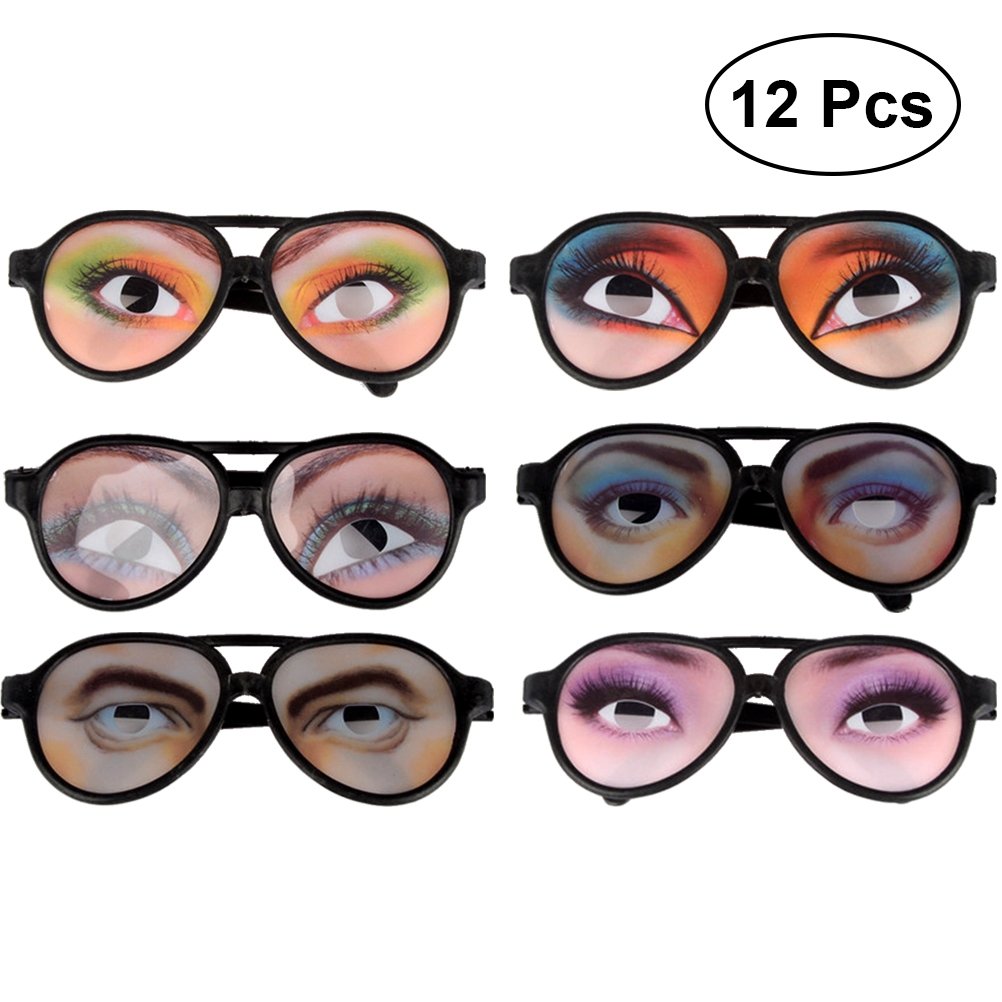 TOYMYTOY 12pcs Funny Joke Glasses Party Crazy Eyes Glasses Fancy Dress