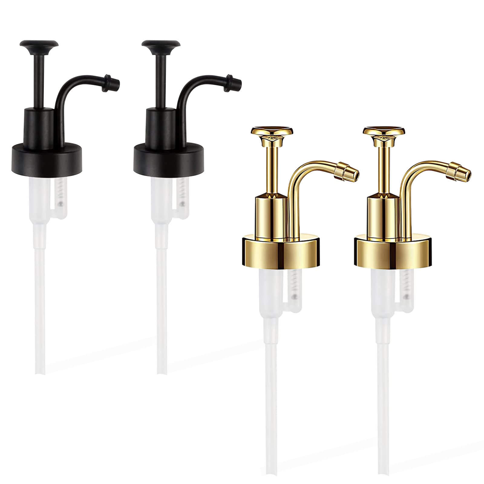 4 Pieces Coffee Syrup Pump, Skinny Syrup Pumps Fit Coffee Syrup Dispenser with 1.3" Dia, Bottle Pumps for Flavored Syrups Multiple Types of Bottles (Gold & Black)