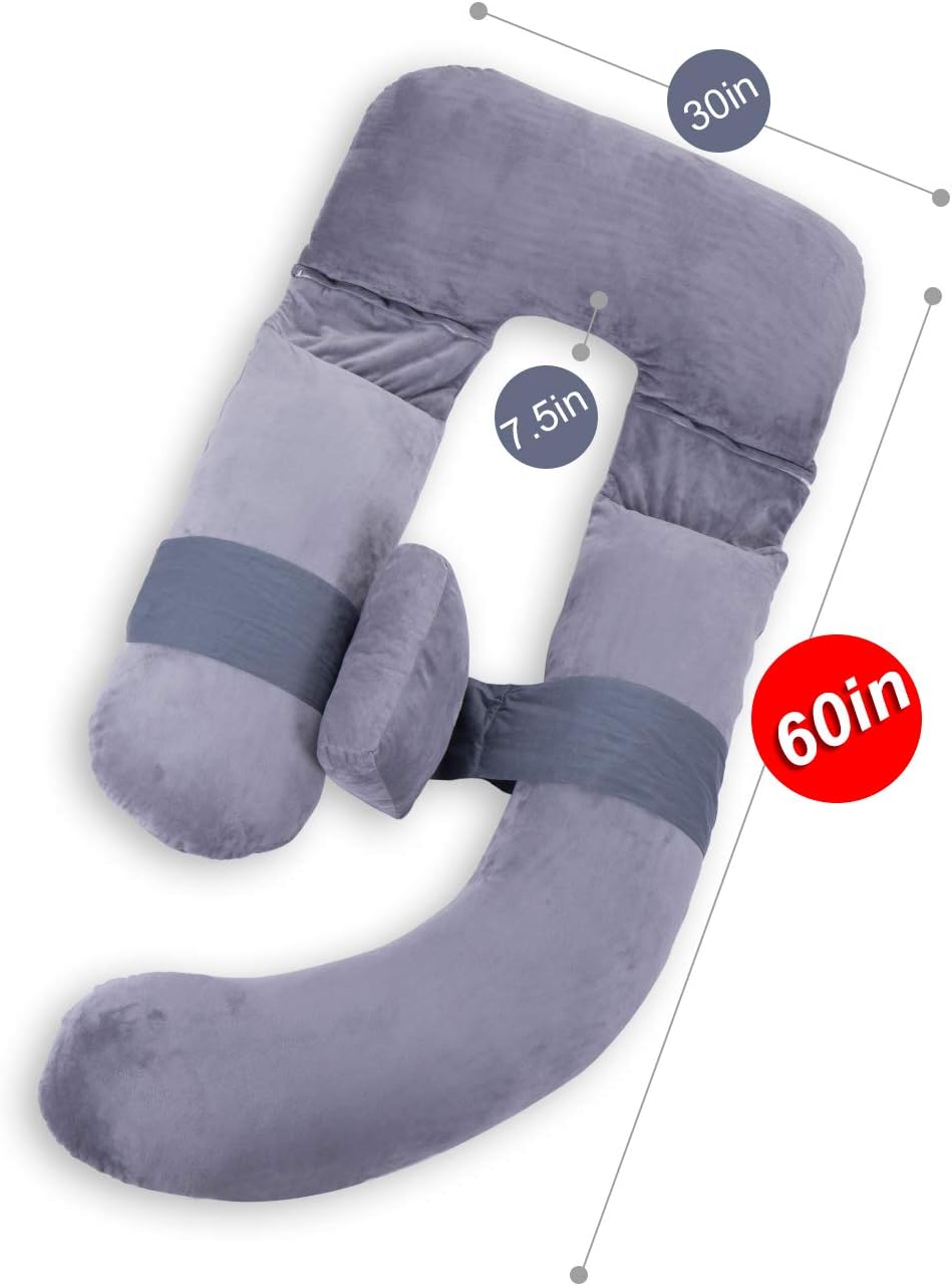 AS AWESLING 60in Full Body Pillow | Nursing, Maternity and Pregnancy Body Pillow | Extra Large U Shape Pillow and Lounger with Detachable Side, Separate Support Pillow and Removable Cover (Grey)…: Home & Kitchen