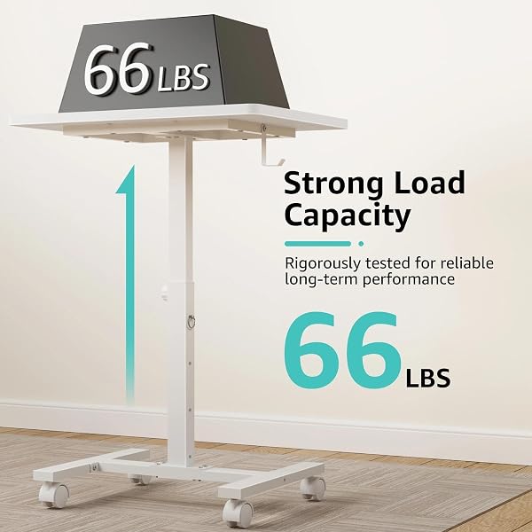 WINAZ SMALL WHITE STANDING ROLLING DESK – 24 INCH PORTABLE MOBILE STAND UP KIDS DESK ADJUSTABLE HEIGHT WITH WHEELS FOR SMALL SPACES, COUCH LAPTOP DESKS SIDE END TABLE FOR HOME OFFICE