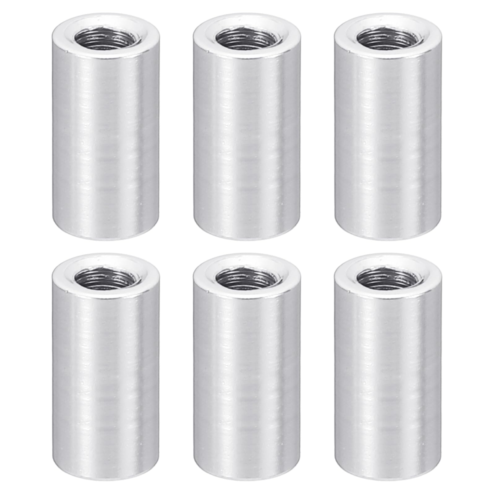 PATIKIL 6pcs M3 Metal Threaded Standoff Spacer Nuts, Round Aluminum Spacers Female Coupling Screws, 1/8" ID x 3/16" OD, Metallic Silvery 3x5x10mm
