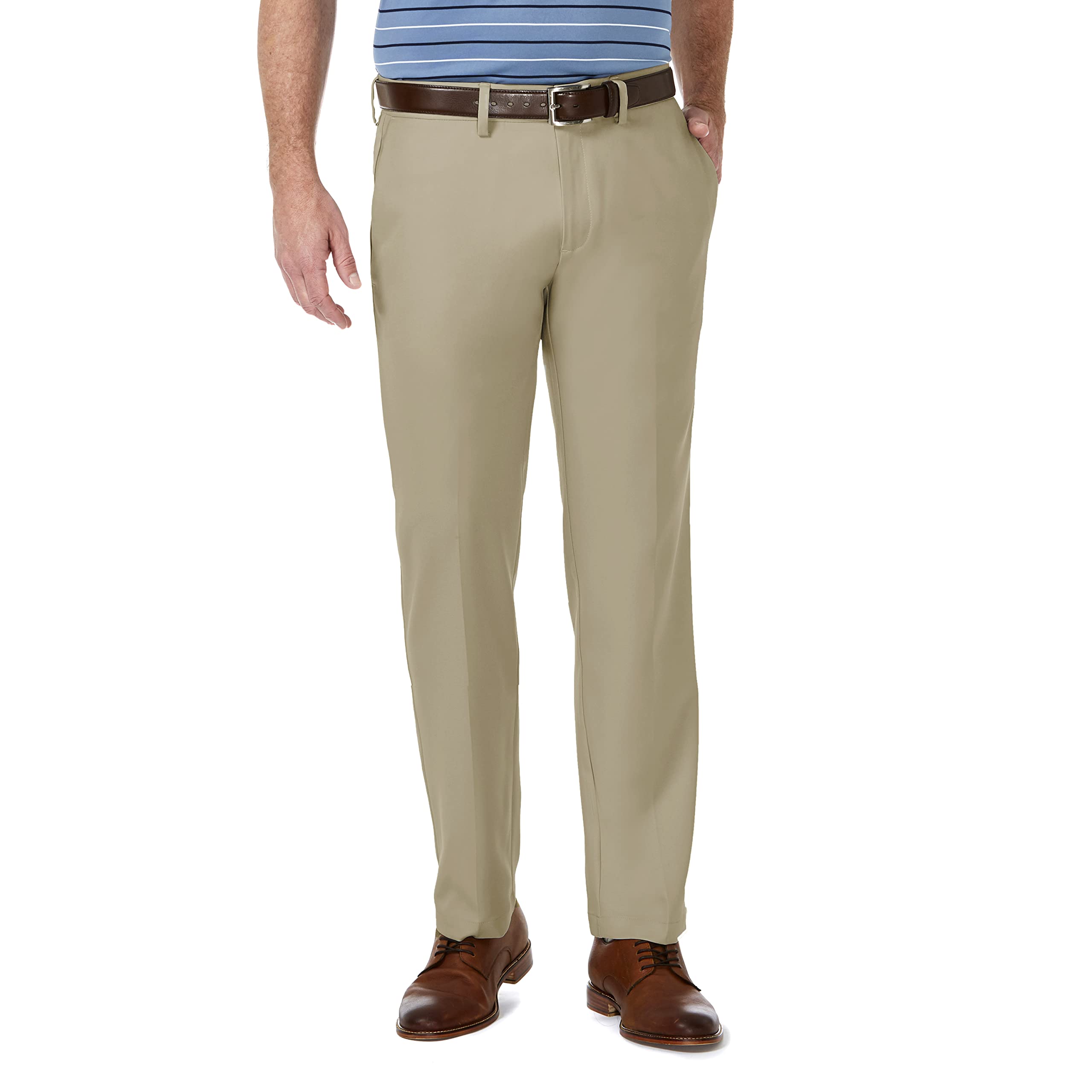 Haggar Men's Cool 18 Pro Slim Fit Flat Front Casual Pant, Khaki, 30W x 30L Image