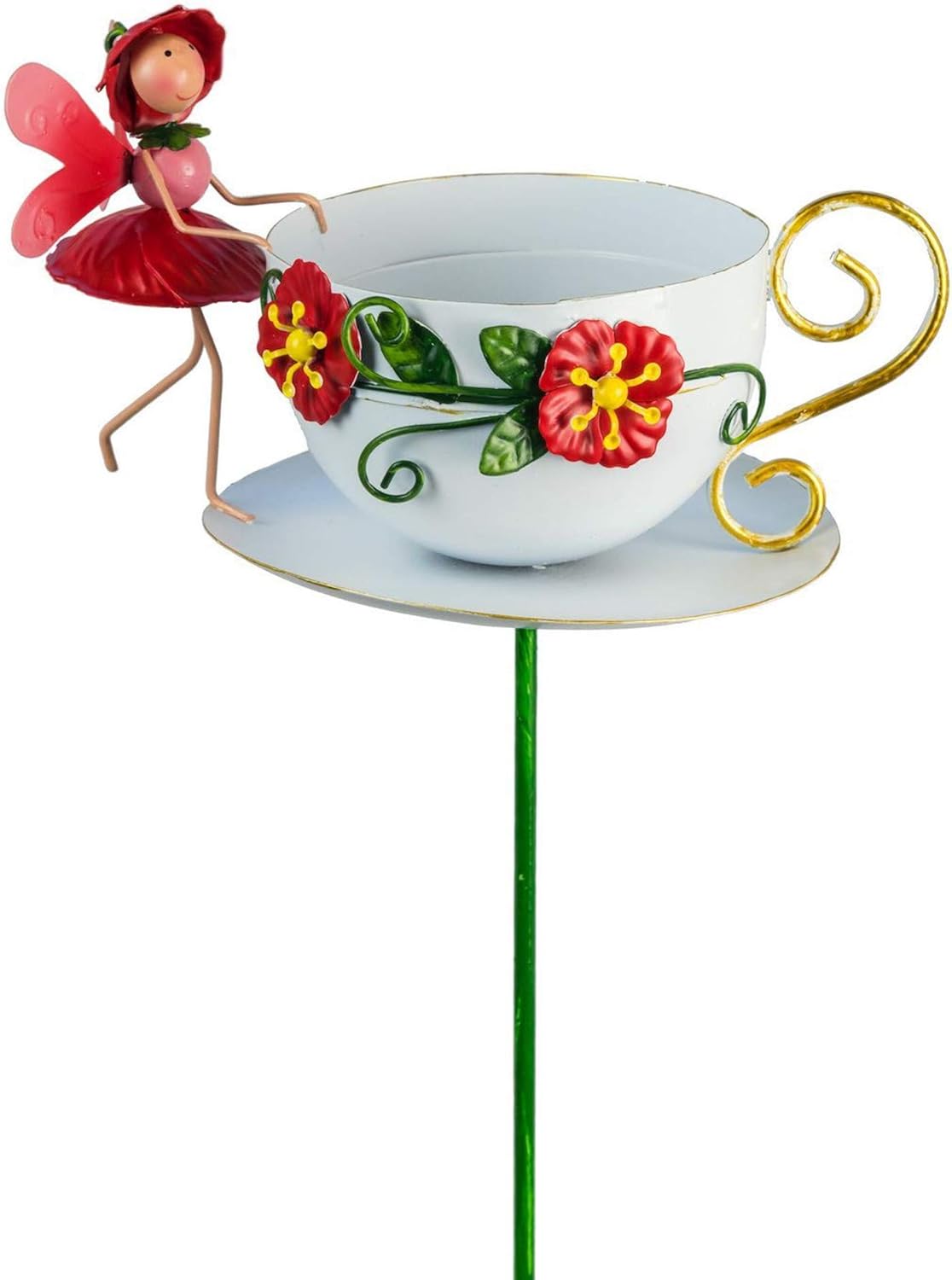 World Of Make Believe Fountasia Poppy Teacup Bird Feeder Stake