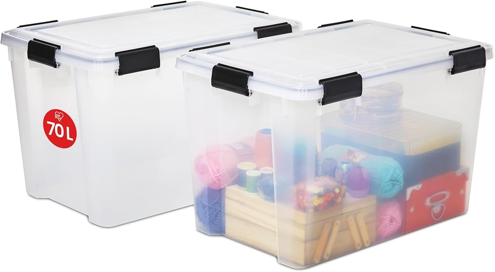 Iris Ohyama Air Tight Storage Box 70 L Set of 2 Clips Stackable