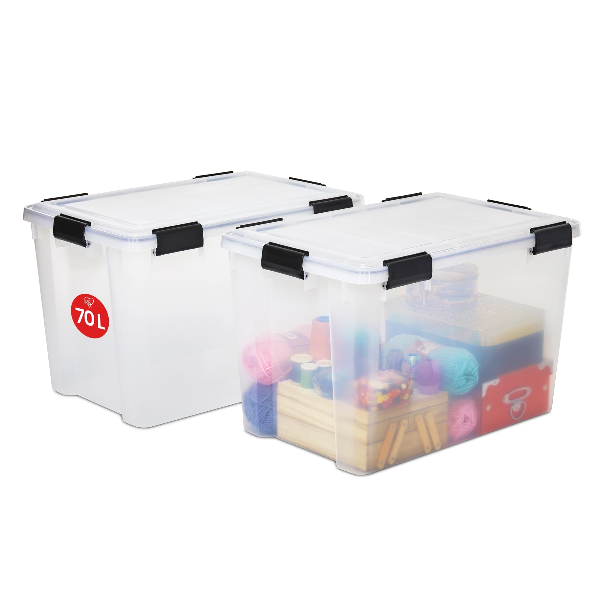Iris Ohyama, Set of 2, Air tight storage box, 70 L, with clips, stackable, garage, cellar, attic - Air Tight Box AT-LD - Transparent
