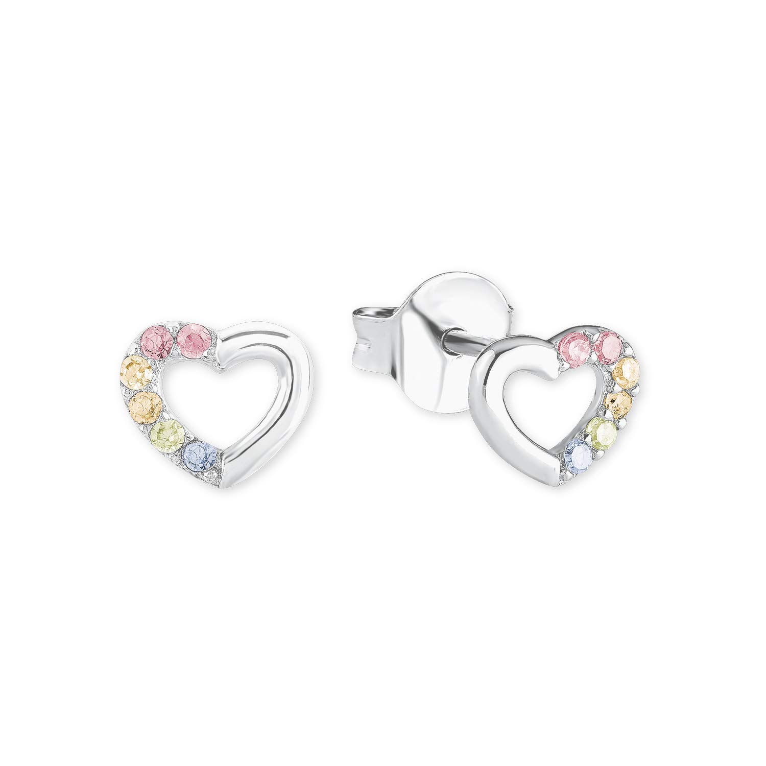 Prinzessin Lillifee stud earrings 925 Sterling silver girls' children's earrings, with zirconia synth., 0.5 cm, multicolor, heart, comes in jewelry gift box 2024376