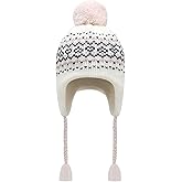 Otoyzy Winter Peruvian Hat Earflap Fleece Lined Pompon Knit Hat Beanie for 3-10T Baby Girls