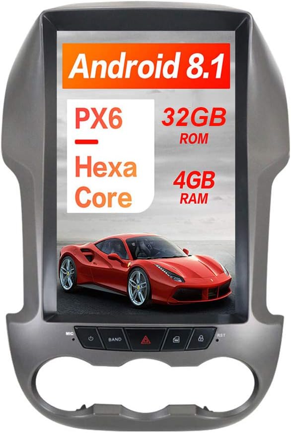 Flyunice 12.1 Inch Android 8.1 IPS Screen Tesla Style 4GB RAM 32GB ROM Car Stereo Radio GPS Navigation No DVD Player for Ford Ranger F250 2011-2016 Head Unit Multimedia Bluetooth WiFi 4G
