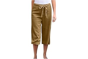 Cbcbtwo Womens Cotton Linen Pants Elastic Waist Drawstring Loose Capri Slacks Casual Wide Leg Flowy Cropped Palazzo Pants